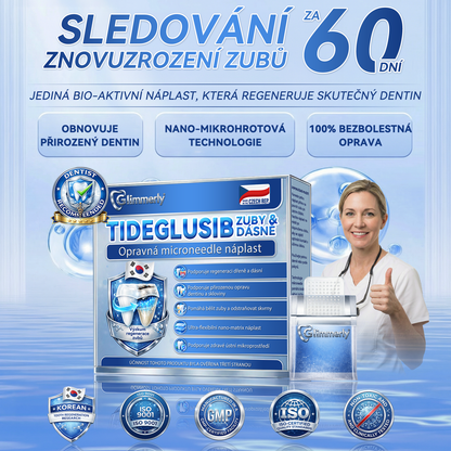 🦷Glimmerly® Microneedle naplast pro opravu zubi a dasni s Tideglusibem  |Pokročilé zubní pásky s aktivací kmenových buněk (obnovuje sklovinu a dentin • posiluje dásně • odstraňuje plak a zápach • zastavuje citlivost zubů) 3.0
